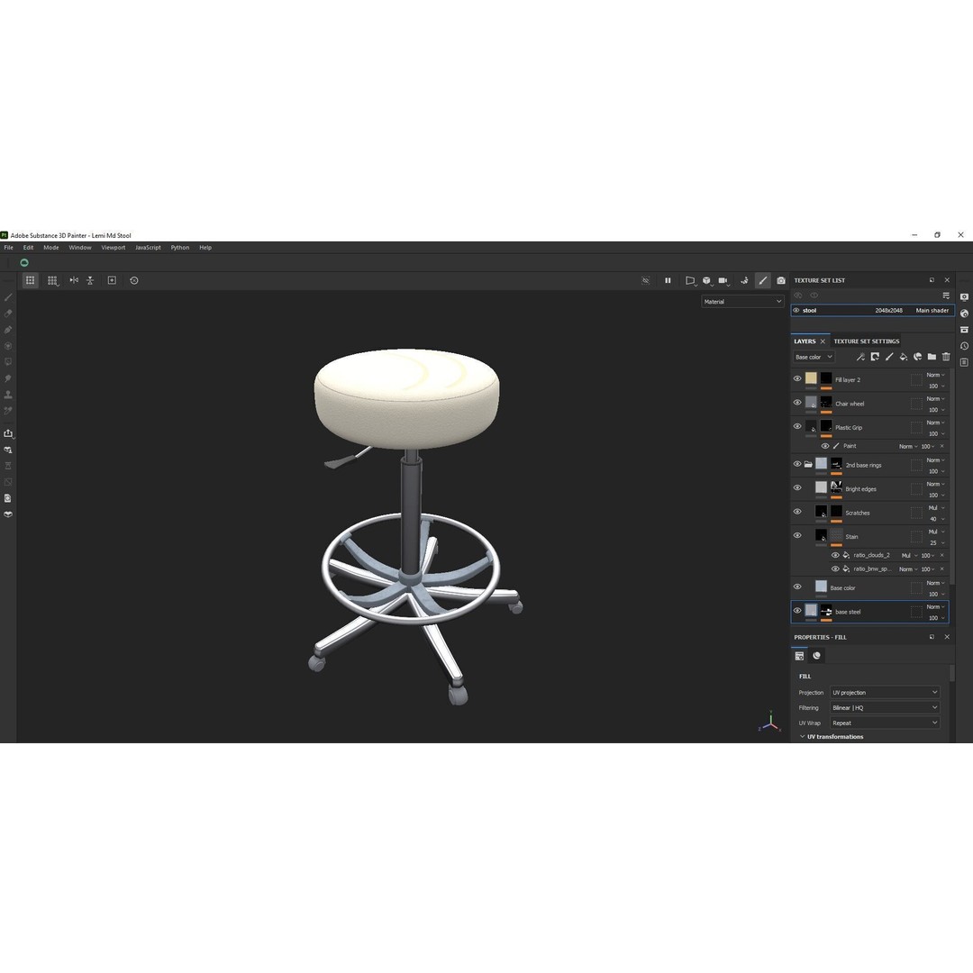 Adjustable Swivel Stool 3D Model – Low Poly Game-Ready PBR Asset - View 17