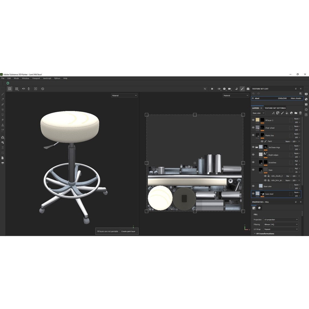 Adjustable Swivel Stool 3D Model – Low Poly Game-Ready PBR Asset - View 18