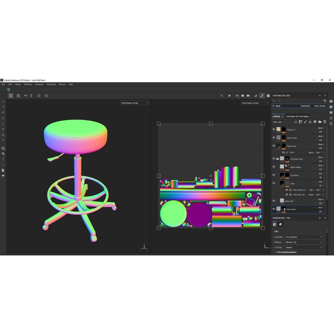 Adjustable Swivel Stool 3D Model – Low Poly Game-Ready PBR Asset - View 20