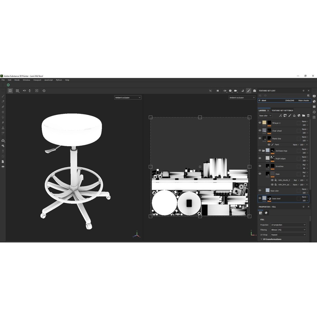 Adjustable Swivel Stool 3D Model – Low Poly Game-Ready PBR Asset - View 22