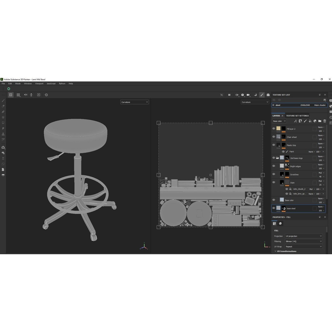 Adjustable Swivel Stool 3D Model – Low Poly Game-Ready PBR Asset - View 23
