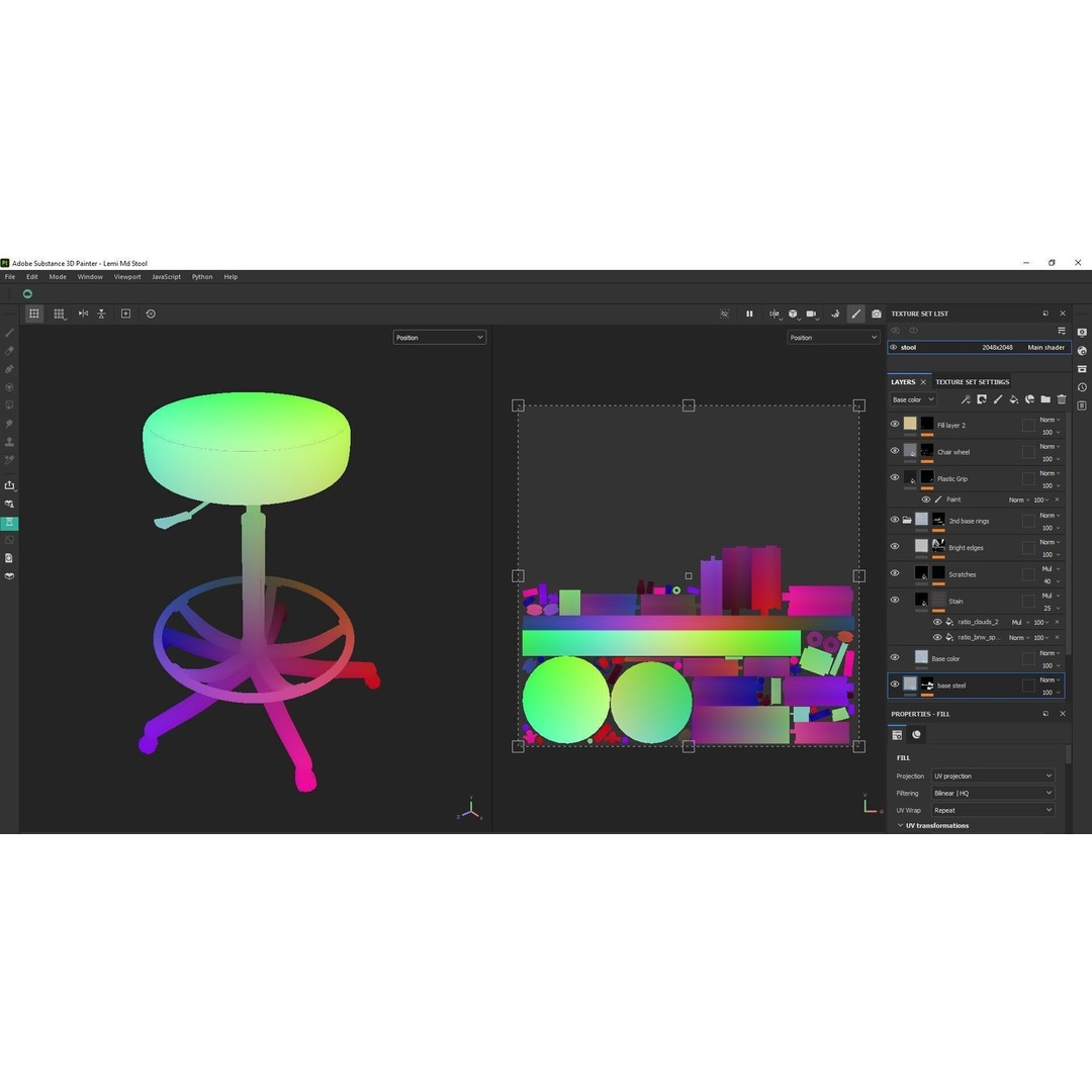 Adjustable Swivel Stool 3D Model – Low Poly Game-Ready PBR Asset - View 24