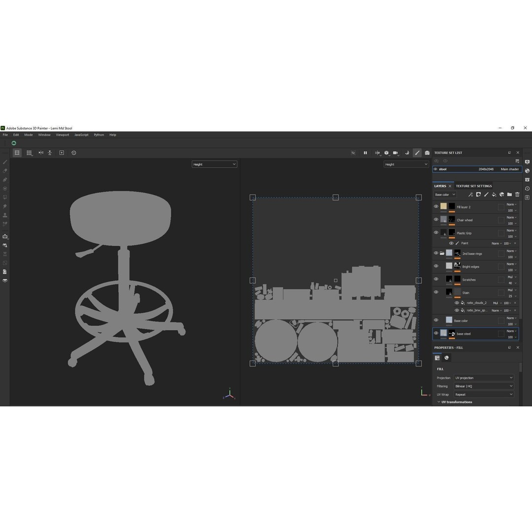 Adjustable Swivel Stool 3D Model – Low Poly Game-Ready PBR Asset - View 26