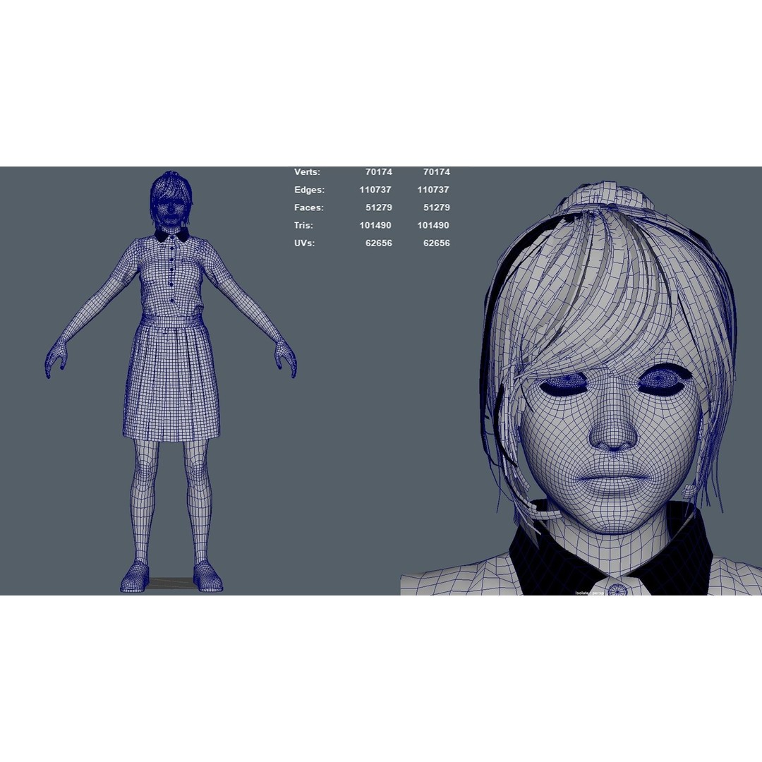 Asian School Girl 3D Model – Game Ready Low Poly Character, FBX
