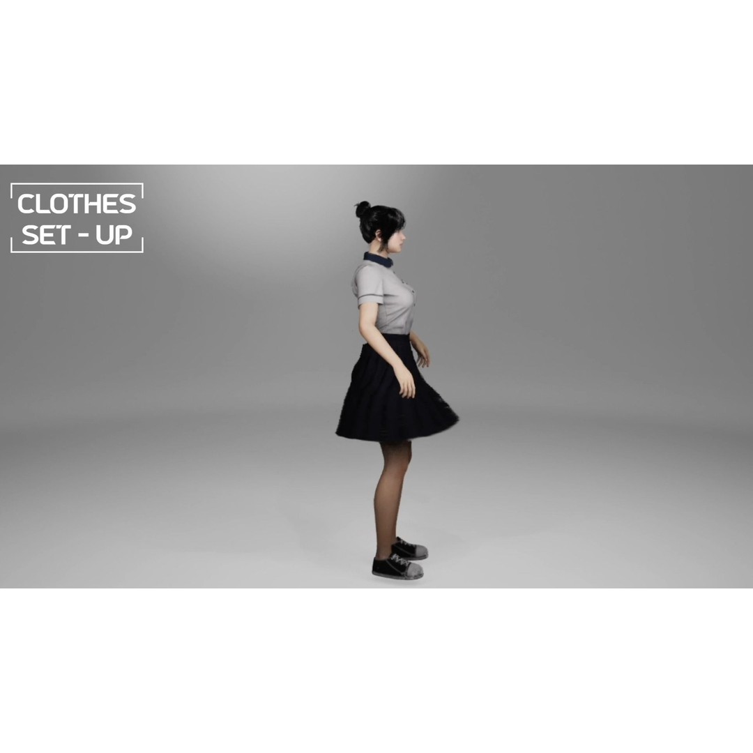 Asian School Girl 3D Model – Game Ready Low Poly Character, FBX - View 12