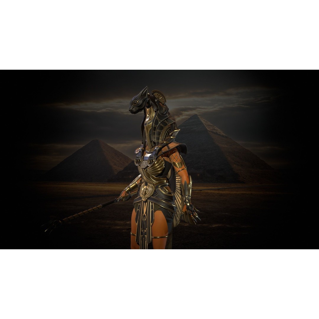 Bastet 3D Model – Low Poly Egyptian Goddess, Game Ready, FBX - View 10