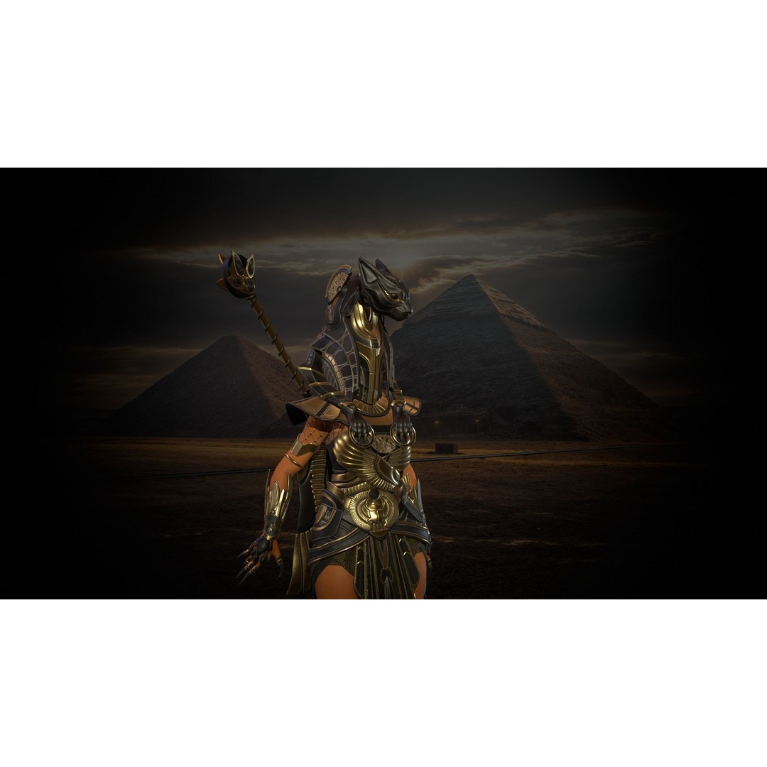 Bastet 3D Model – Low Poly Egyptian Goddess, Game Ready, FBX - View 11