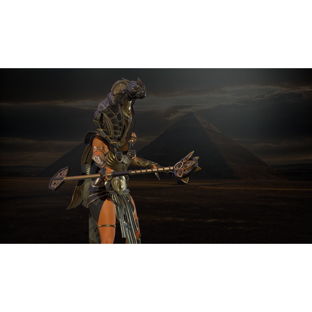 Bastet 3D Model – Low Poly Egyptian Goddess, Game Ready, FBX - View 12