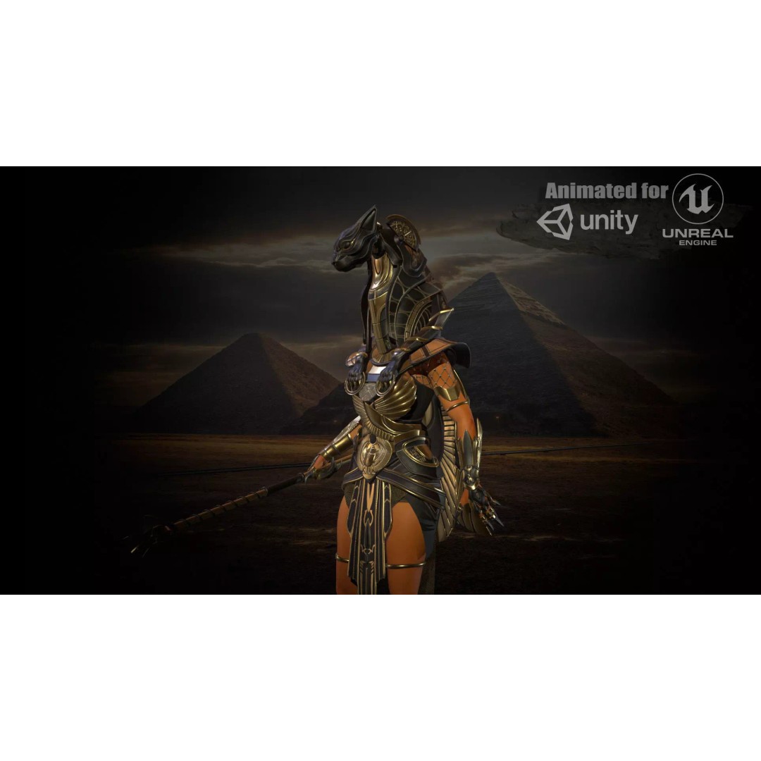 Bastet 3D Model – Low Poly Egyptian Goddess, Game Ready, FBX - View 2