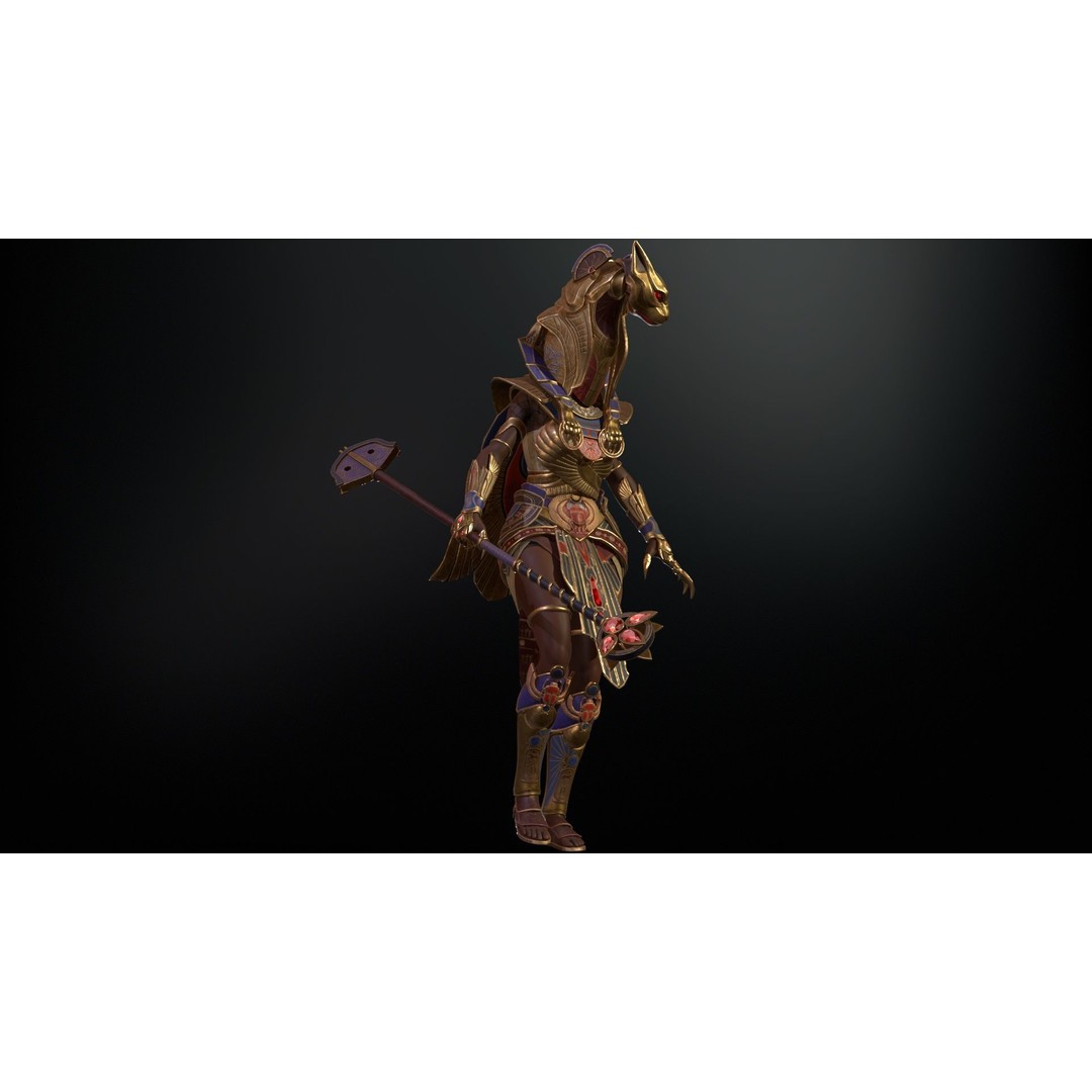Bastet 3D Model – Low Poly Egyptian Goddess, Game Ready, FBX - View 21