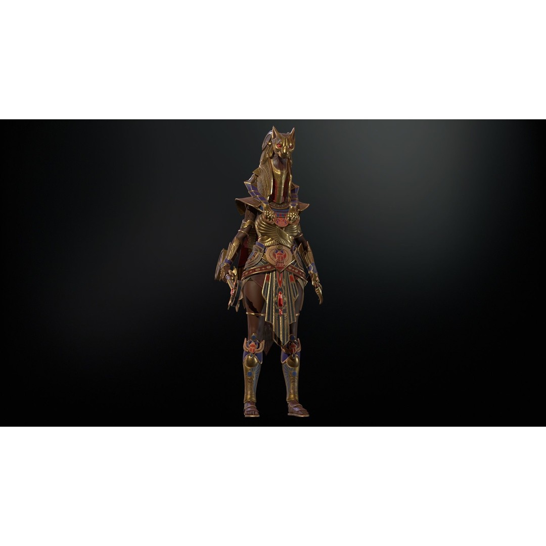 Bastet 3D Model – Low Poly Egyptian Goddess, Game Ready, FBX - View 22