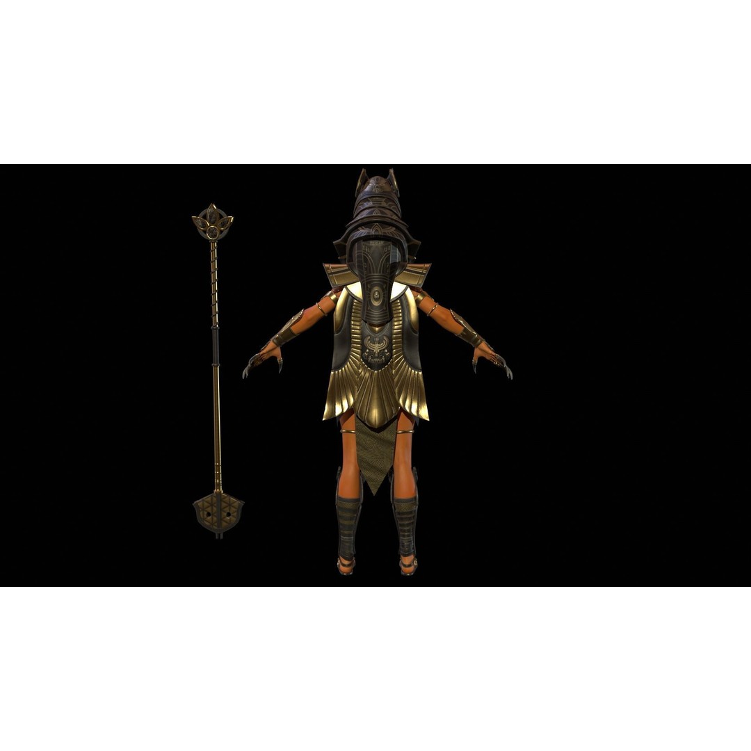Bastet 3D Model – Low Poly Egyptian Goddess, Game Ready, FBX - View 25