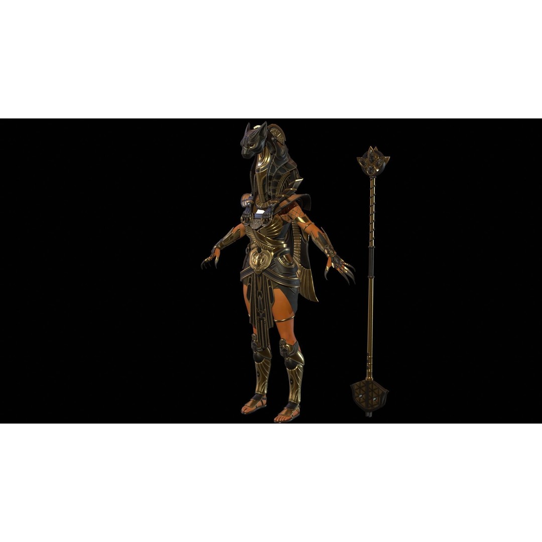 Bastet 3D Model – Low Poly Egyptian Goddess, Game Ready, FBX - View 26