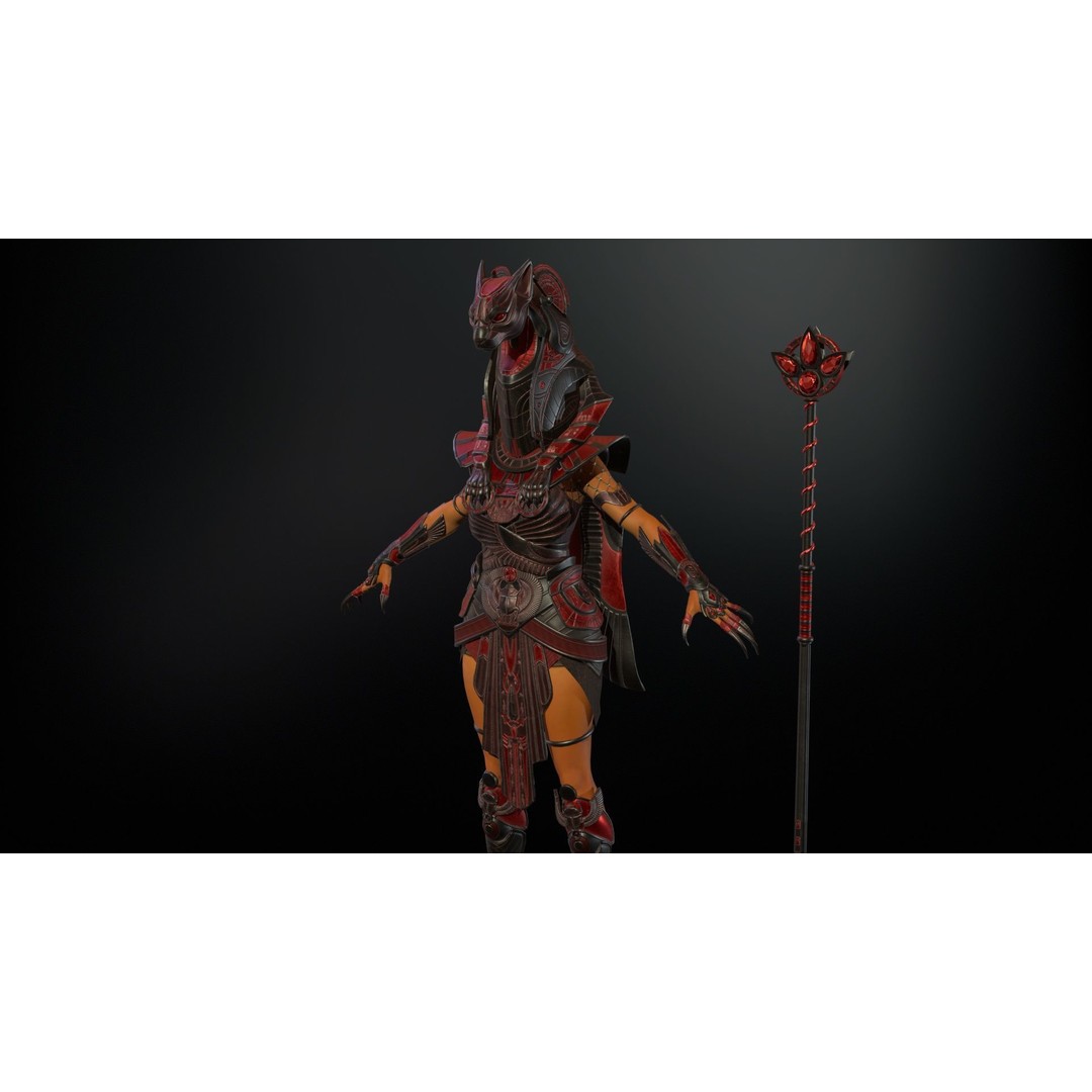 Bastet 3D Model – Low Poly Egyptian Goddess, Game Ready, FBX - View 29