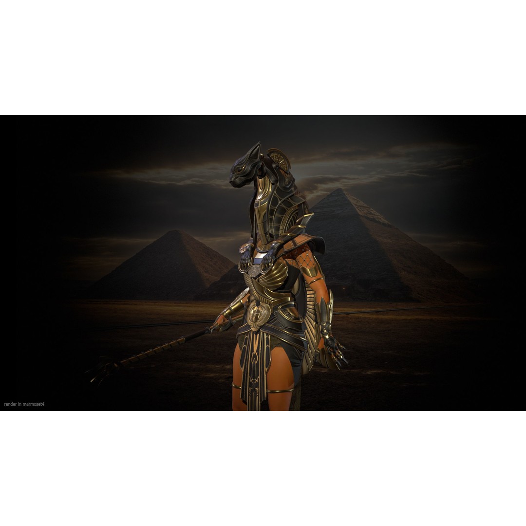 Bastet 3D Model – Low Poly Egyptian Goddess, Game Ready, FBX - View 3