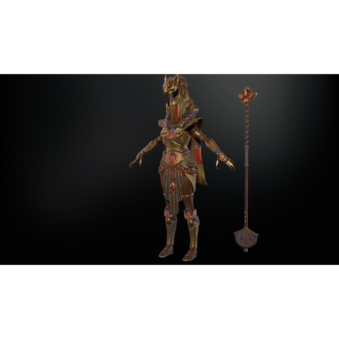 Bastet 3D Model – Low Poly Egyptian Goddess, Game Ready, FBX - View 34