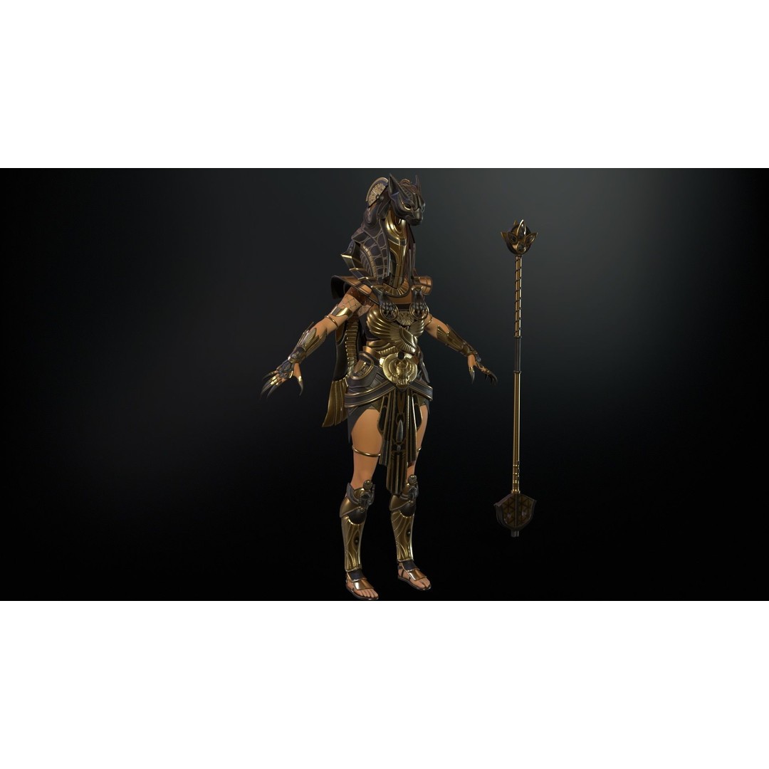 Bastet 3D Model – Low Poly Egyptian Goddess, Game Ready, FBX - View 35