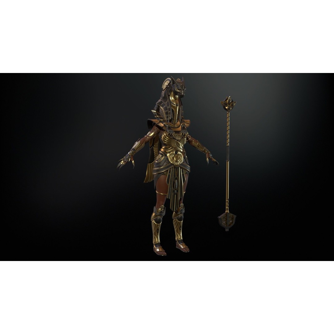 Bastet 3D Model – Low Poly Egyptian Goddess, Game Ready, FBX - View 36
