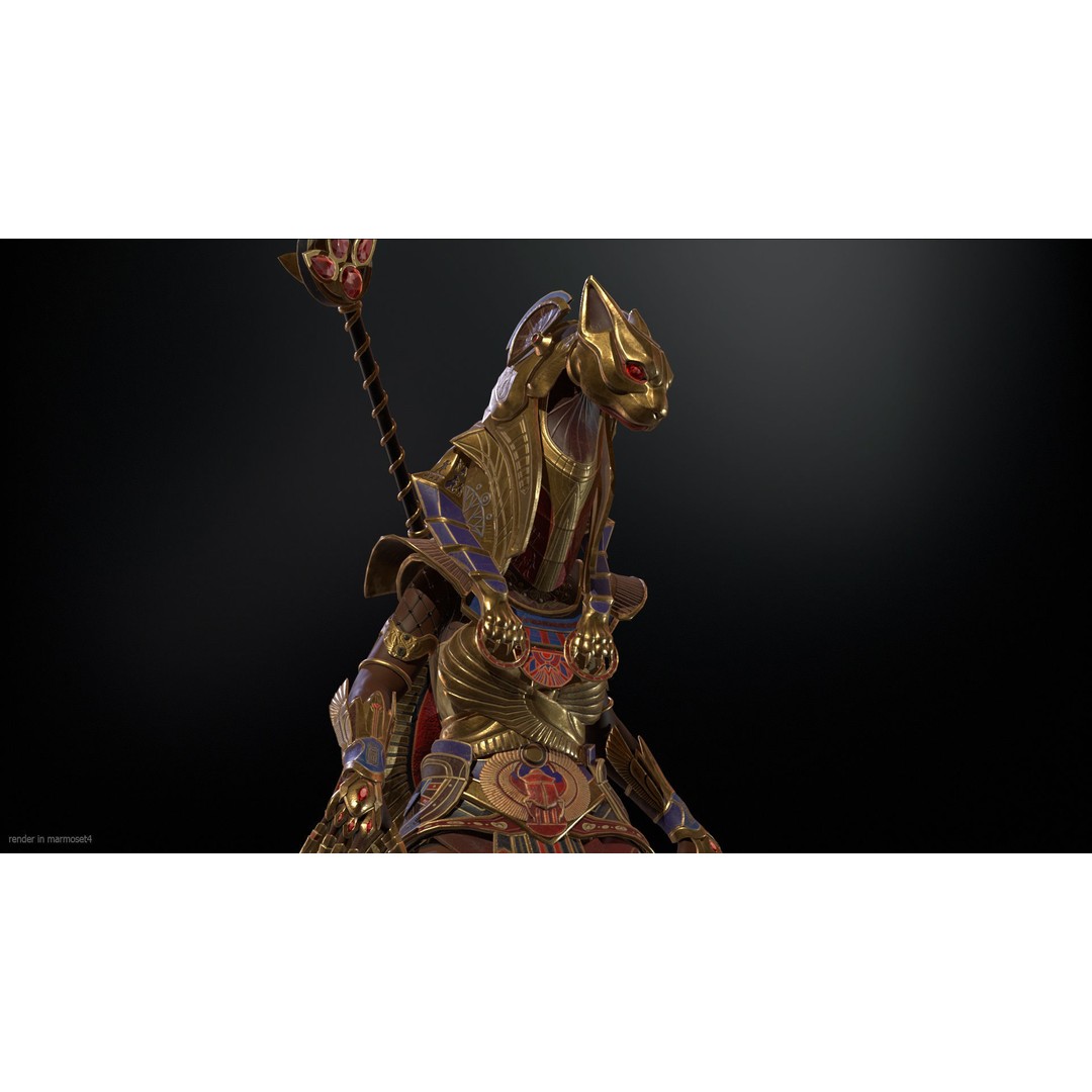 Bastet 3D Model – Low Poly Egyptian Goddess, Game Ready, FBX - View 4