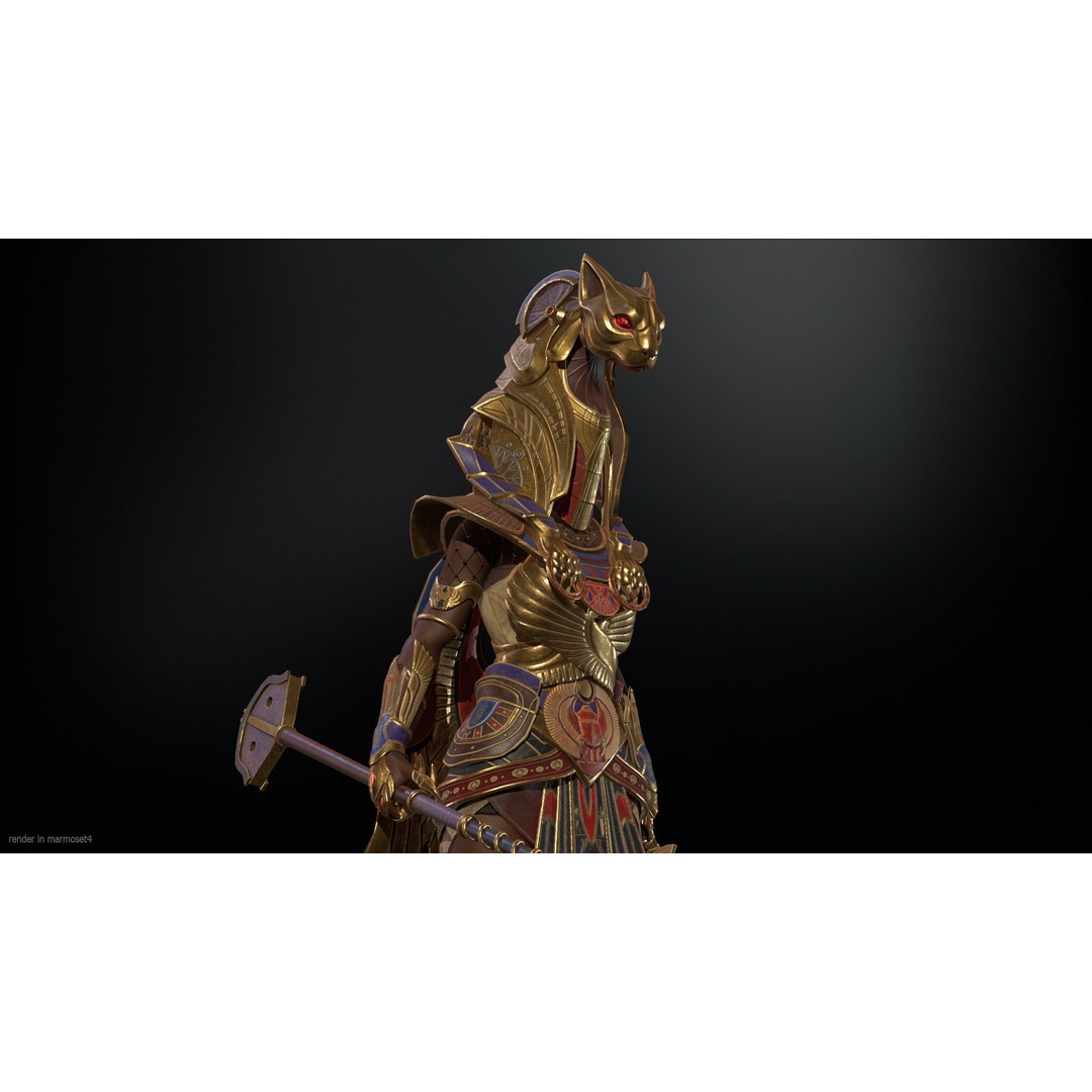 Bastet 3D Model – Low Poly Egyptian Goddess, Game Ready, FBX - View 5