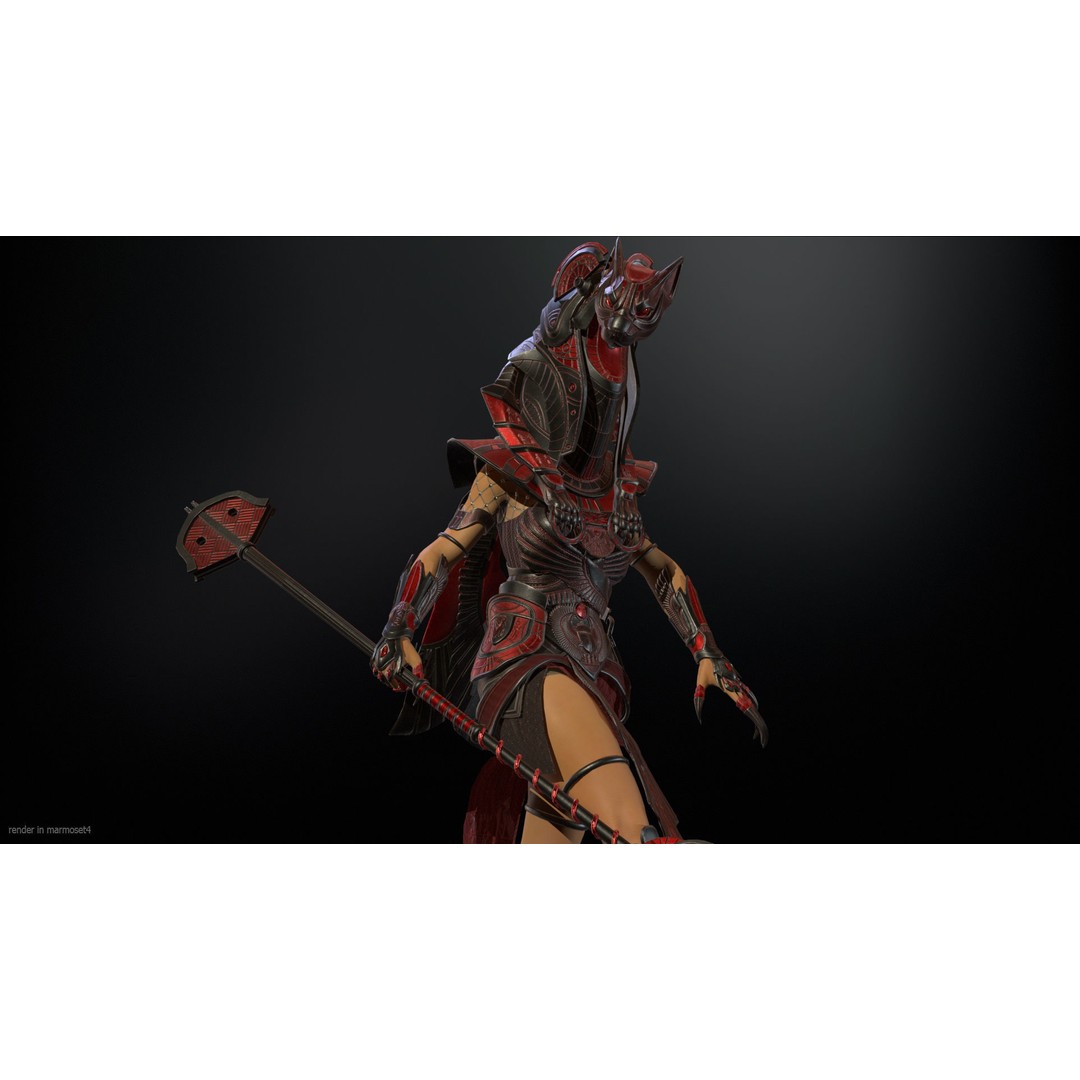 Bastet 3D Model – Low Poly Egyptian Goddess, Game Ready, FBX - View 6