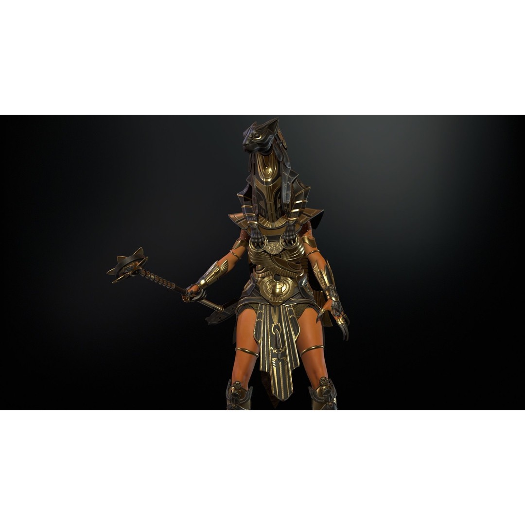 Bastet 3D Model – Low Poly Egyptian Goddess, Game Ready, FBX - View 7