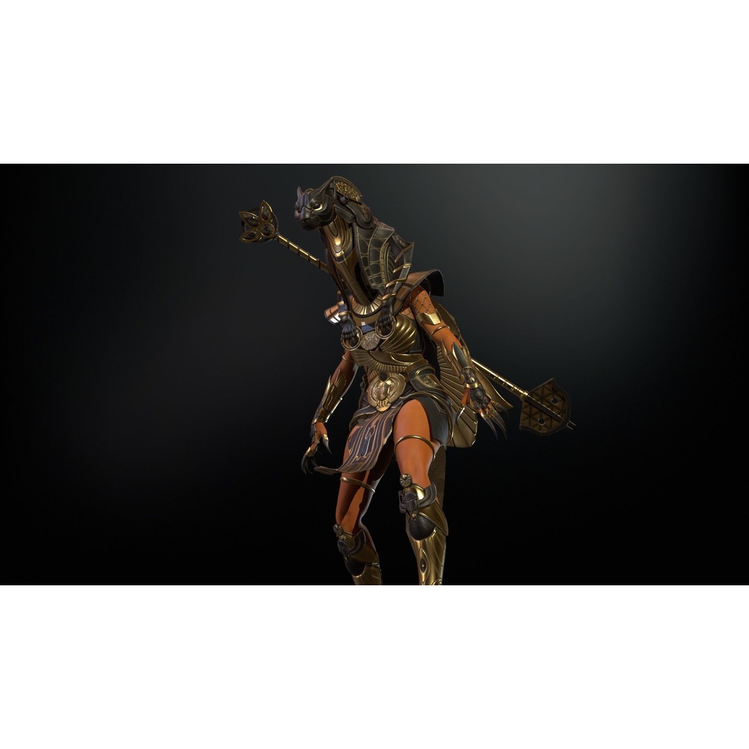 Bastet 3D Model – Low Poly Egyptian Goddess, Game Ready, FBX - View 9