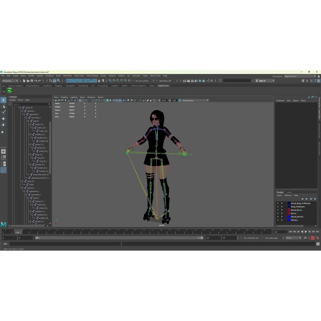Roller School Girl 3D Model – Low Poly Rigged Character with PBR Textures - View 10