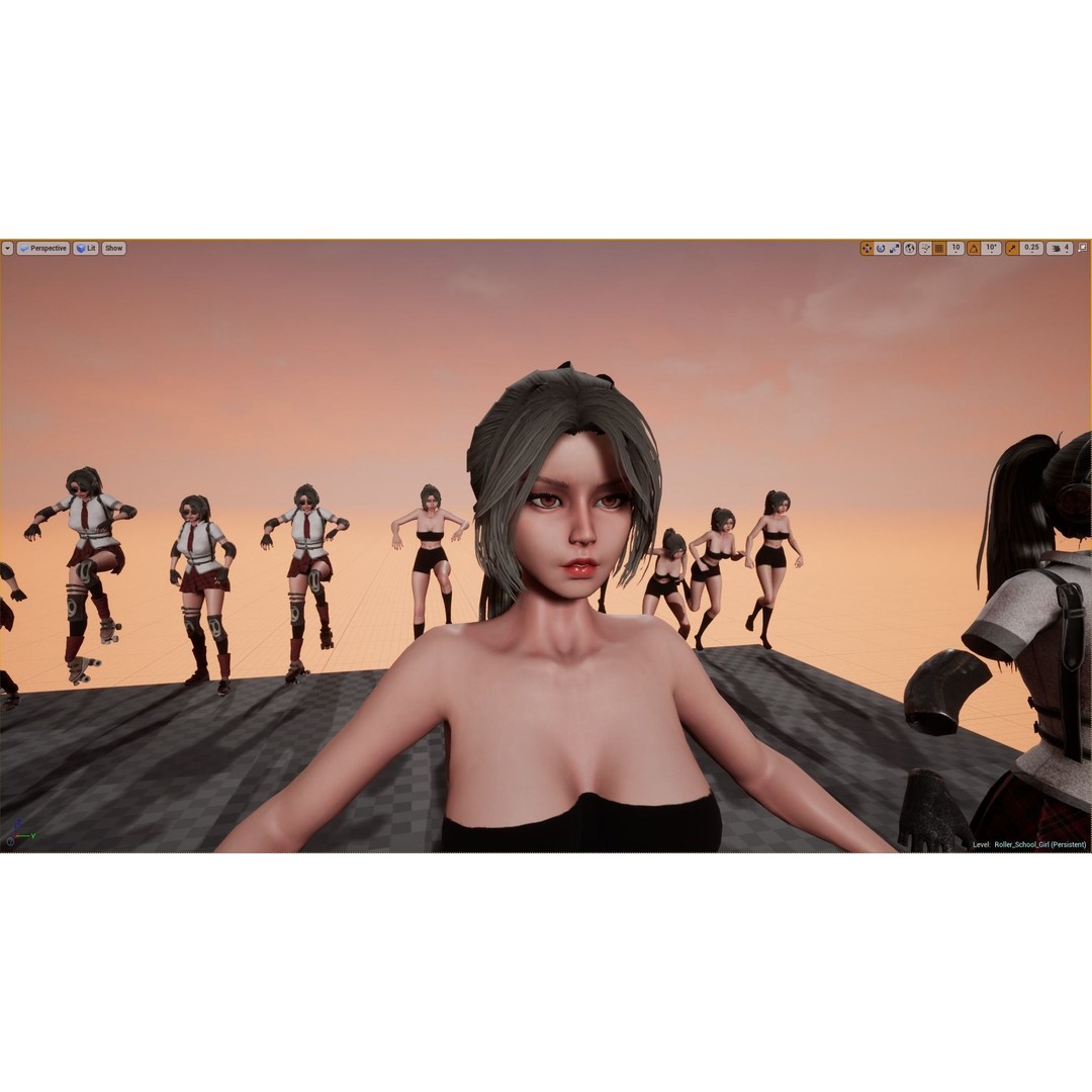 Roller School Girl 3D Model – Low Poly Rigged Character with PBR Textures - View 12