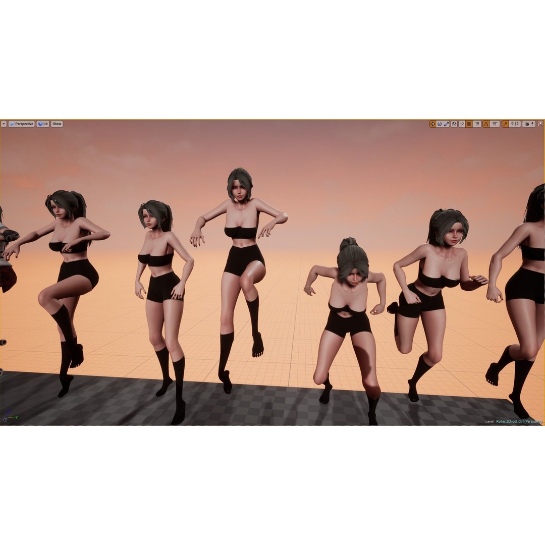 Roller School Girl 3D Model – Low Poly Rigged Character with PBR Textures - View 14