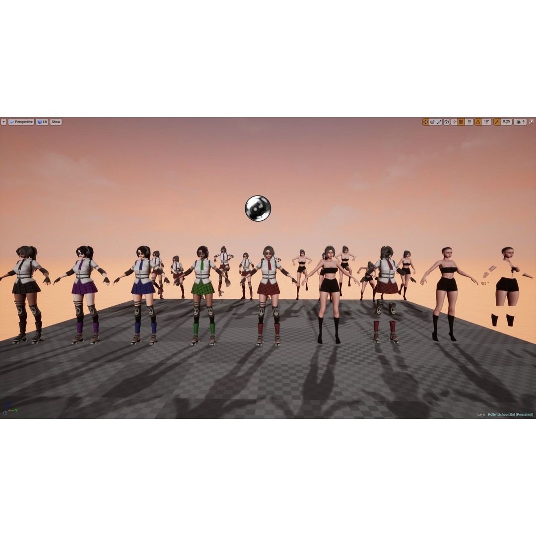 Roller School Girl 3D Model – Low Poly Rigged Character with PBR Textures - View 16