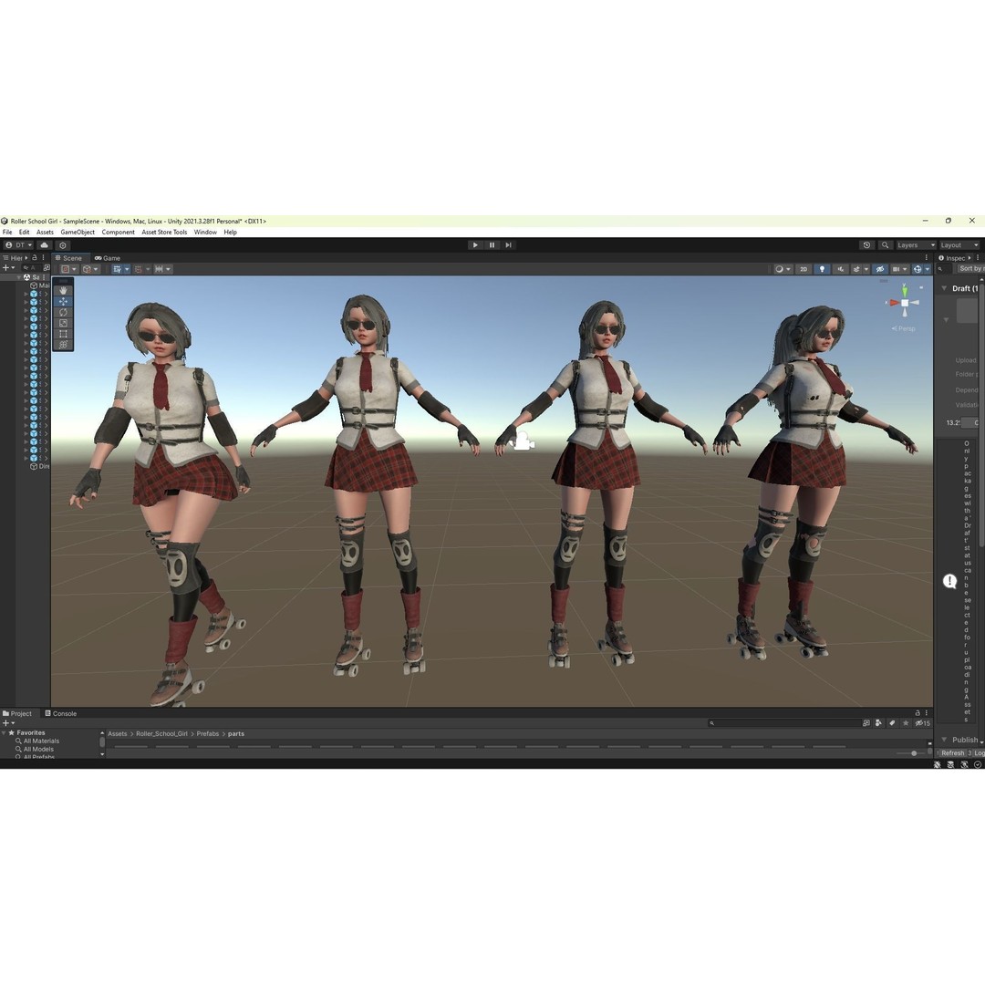Roller School Girl 3D Model – Low Poly Rigged Character with PBR Textures - View 17