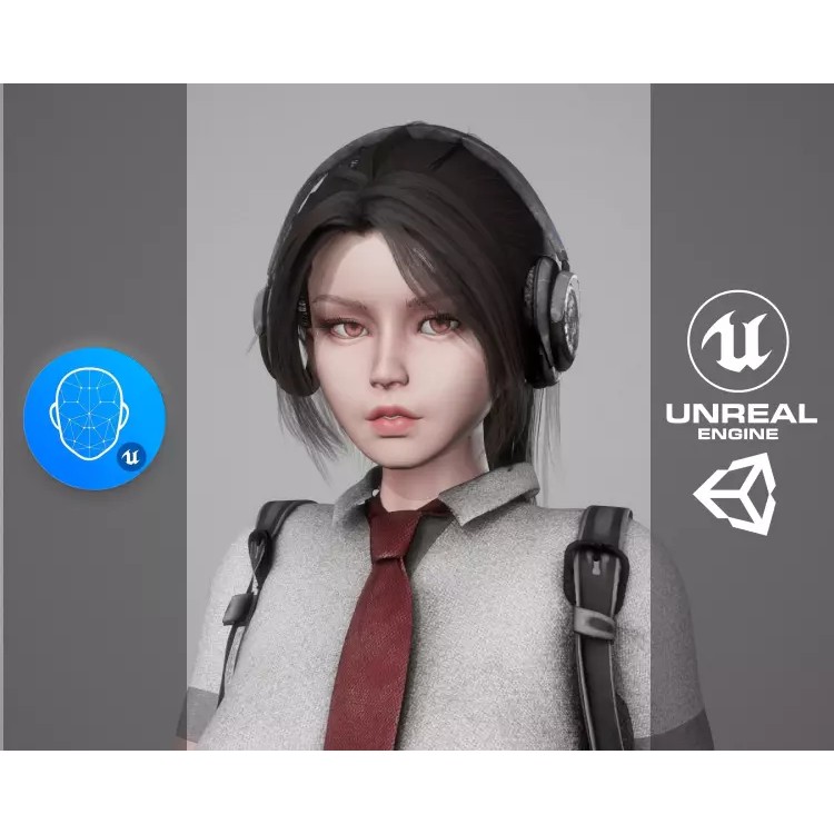 Roller School Girl 3D Model – Low Poly Rigged Character with PBR Textures - View 2