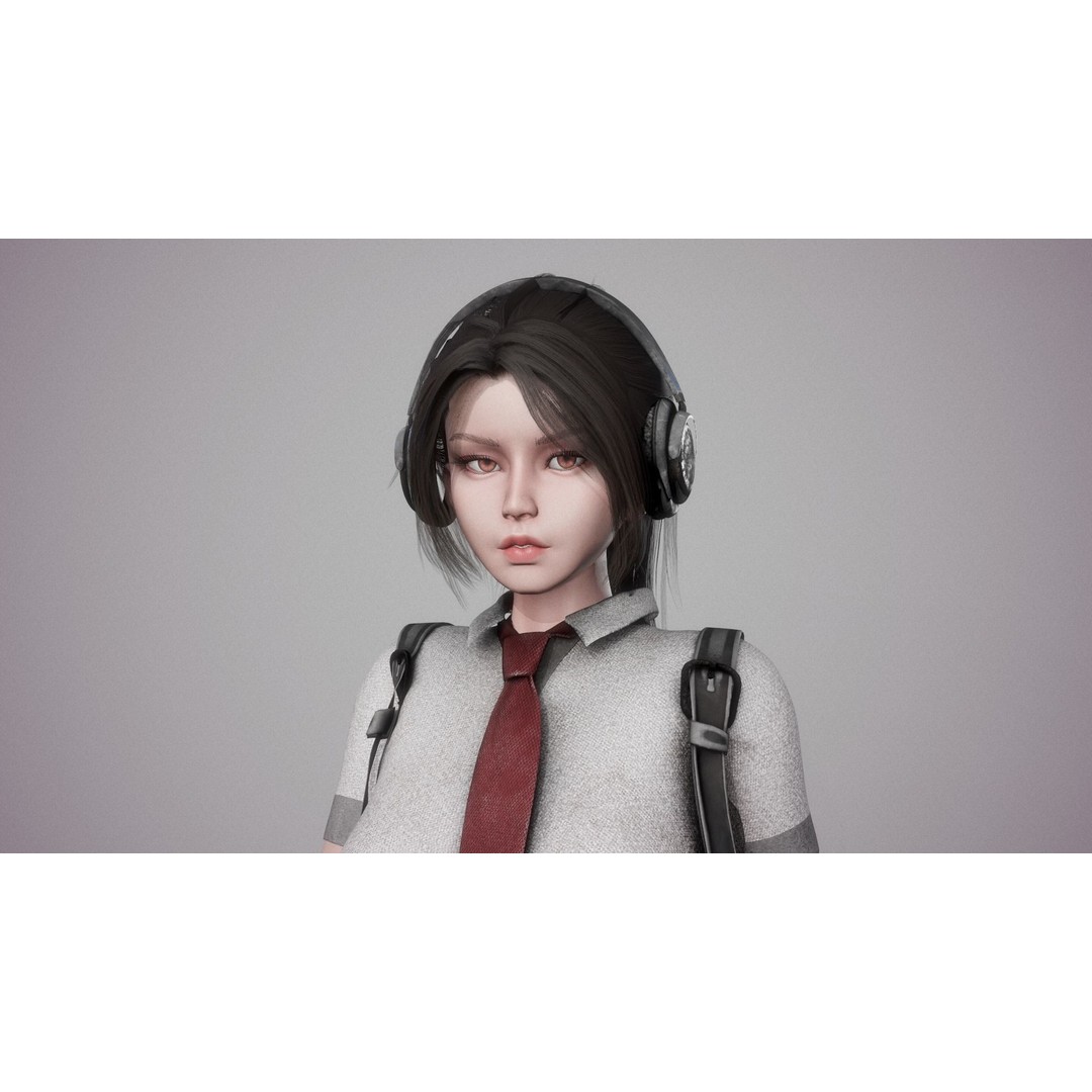 Roller School Girl 3D Model – Low Poly Rigged Character with PBR Textures - View 9