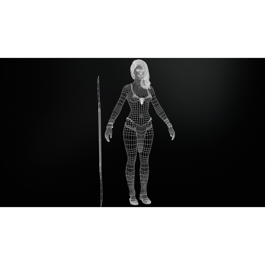 Defender Girl 2 3D Model – Low Poly Rigged Character with Animations - View 12