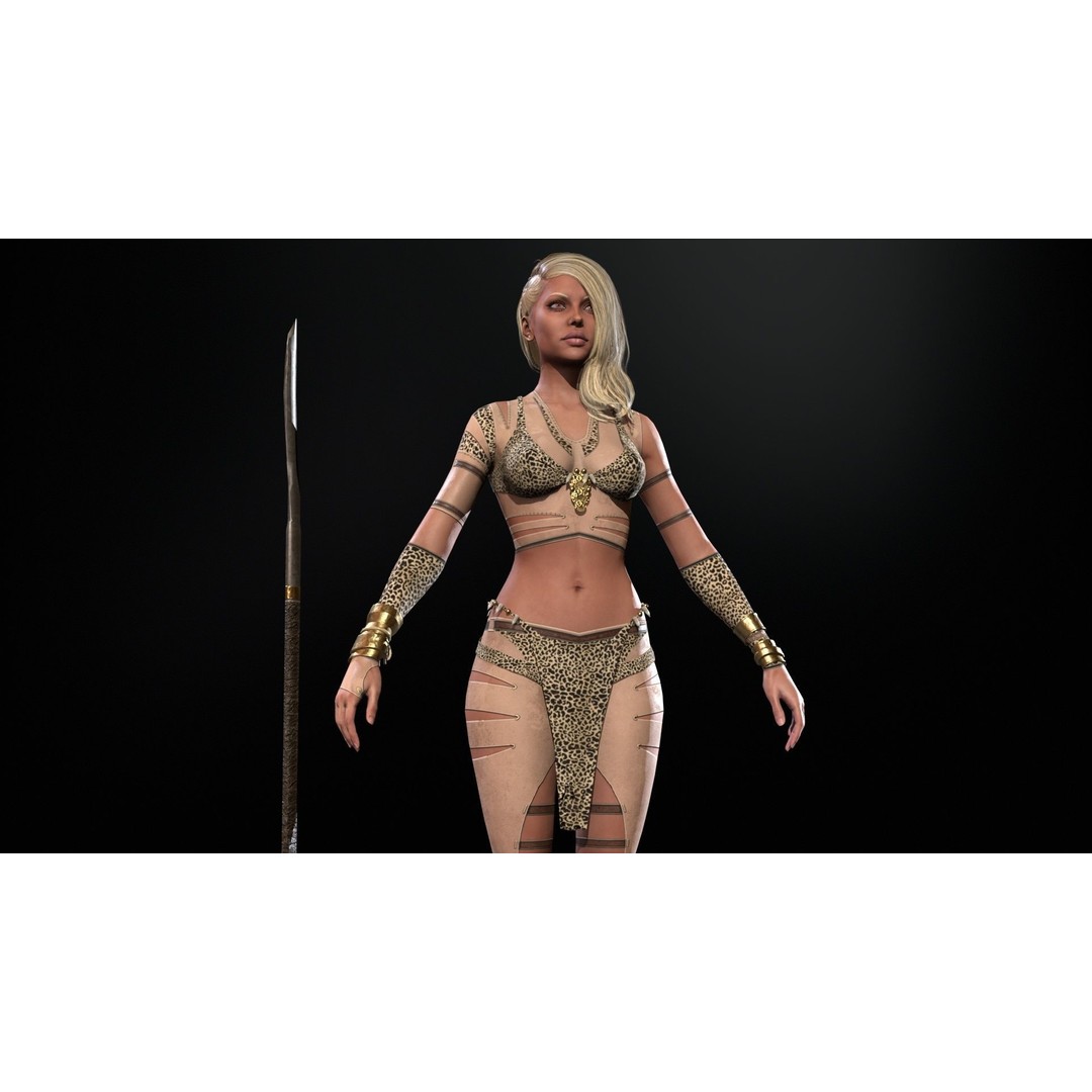 Defender Girl 2 3D Model – Low Poly Rigged Character with Animations - View 15