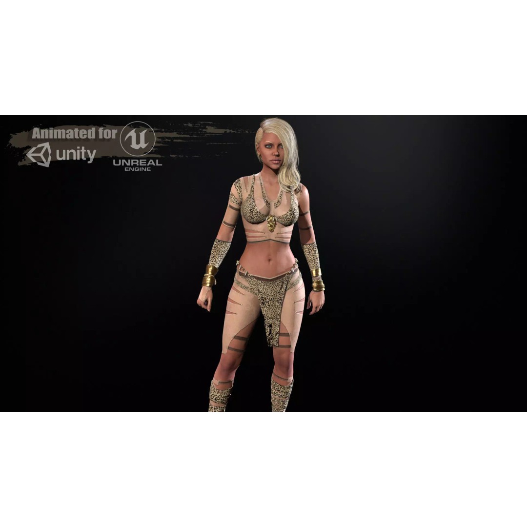 Defender Girl 2 3D Model – Low Poly Rigged Character with Animations - View 2