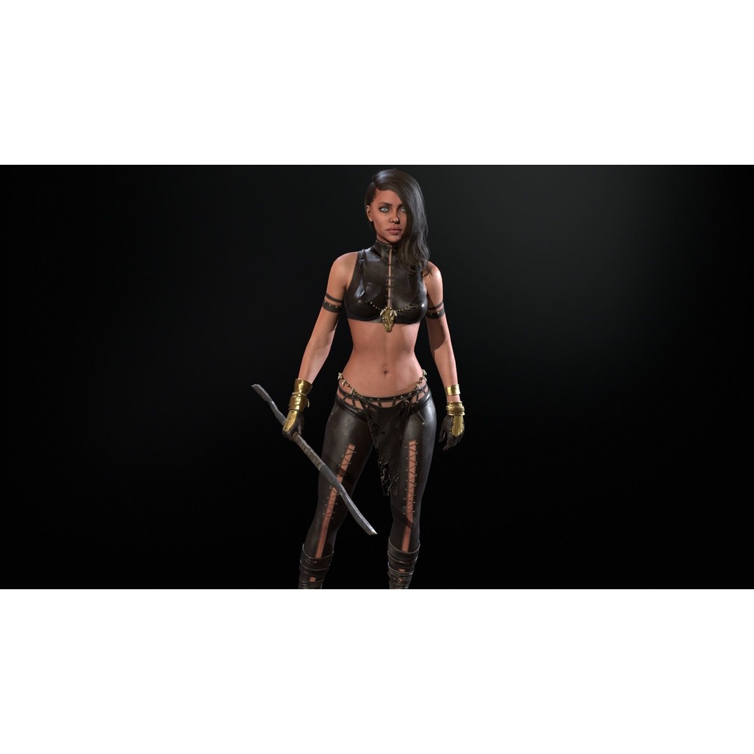 Defender Girl 2 3D Model – Low Poly Rigged Character with Animations - View 21