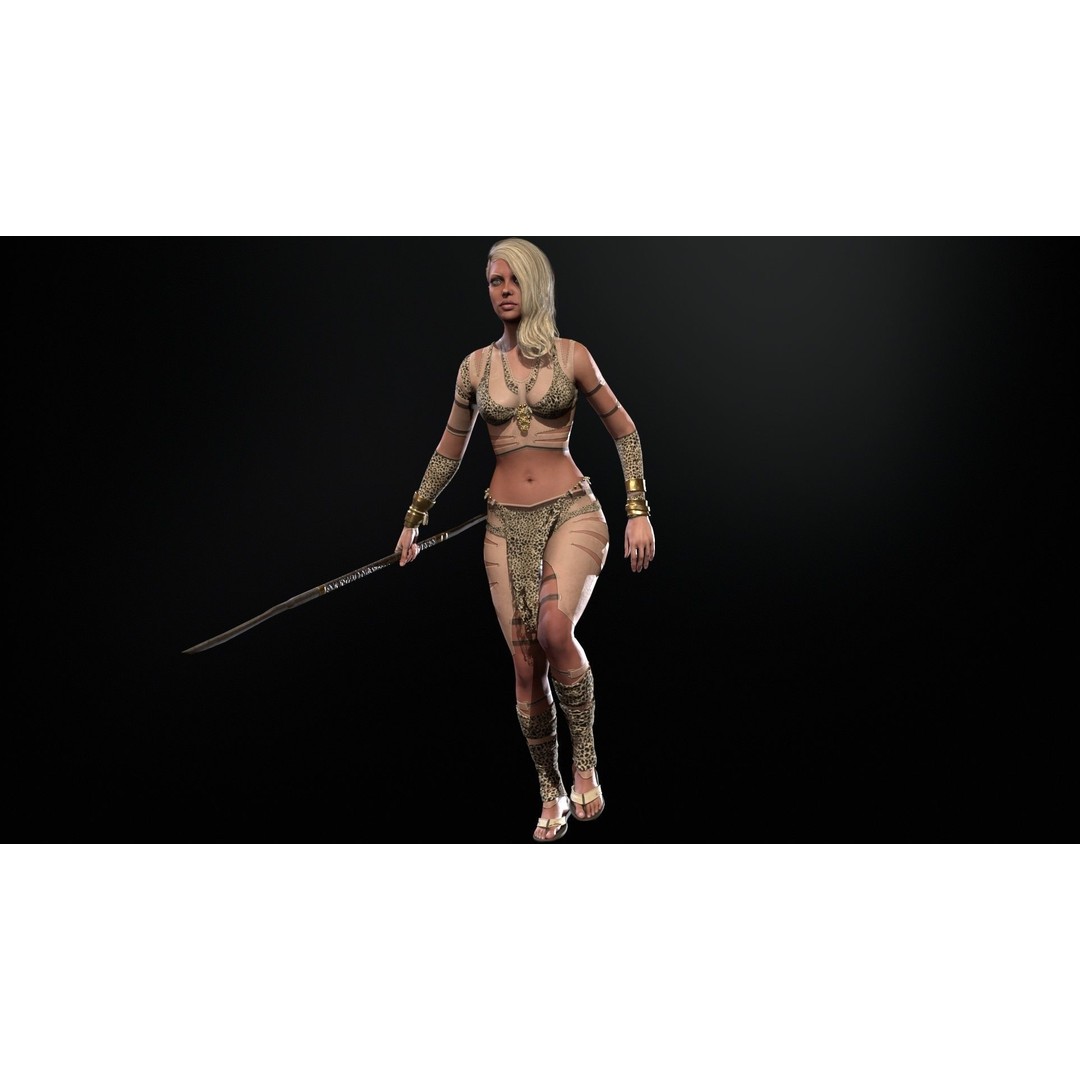 Defender Girl 2 3D Model – Low Poly Rigged Character with Animations - View 23