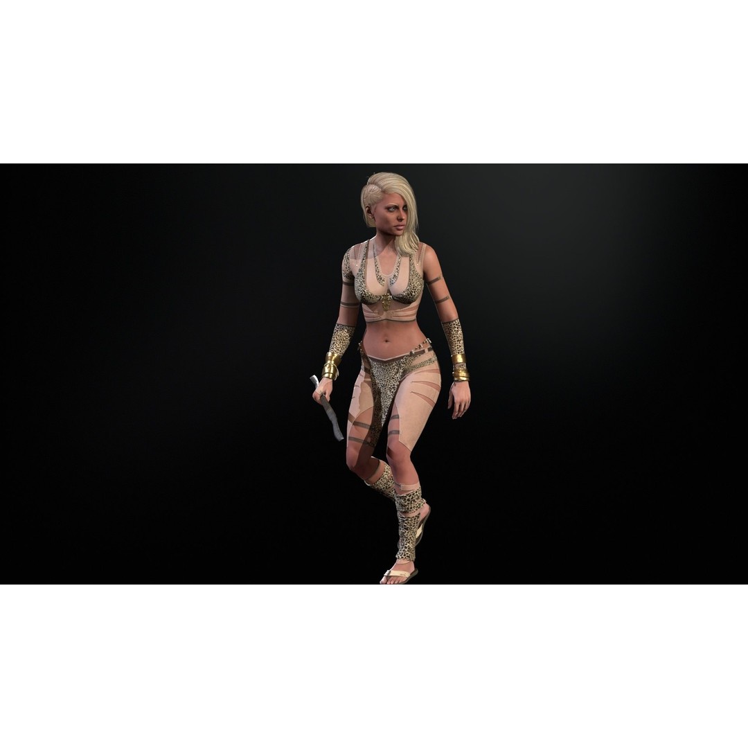 Defender Girl 2 3D Model – Low Poly Rigged Character with Animations - View 24