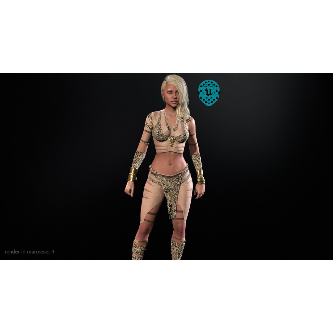 Defender Girl 2 3D Model – Low Poly Rigged Character with Animations - View 4