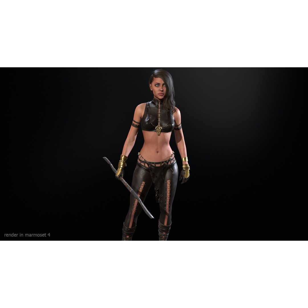 Defender Girl 2 3D Model – Low Poly Rigged Character with Animations - View 5