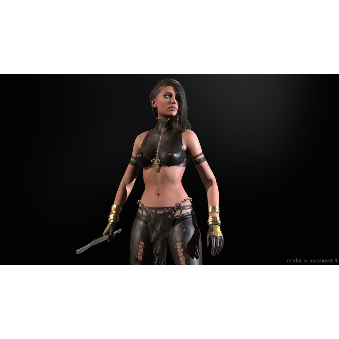 Defender Girl 2 3D Model – Low Poly Rigged Character with Animations - View 7