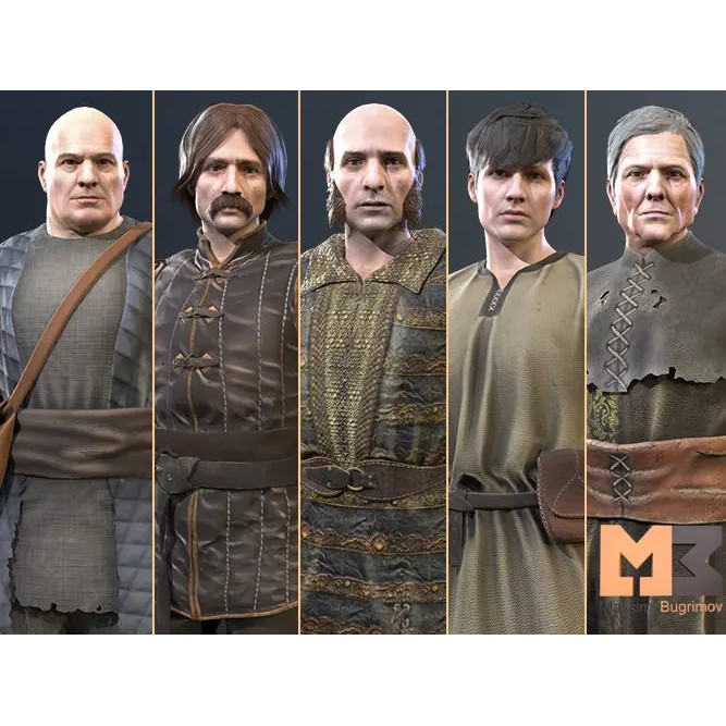 Medieval NPC Male Pack 3D Model – Low Poly Game Ready Characters, FBX - View 2