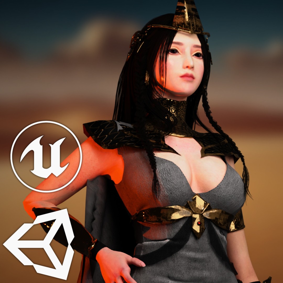 Egyptian Woman 3D Model – Low Poly Game Ready Character, FBX