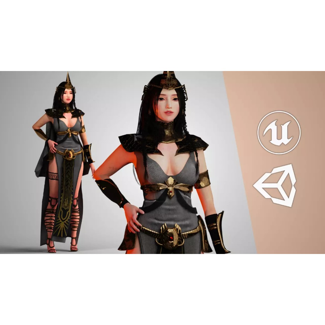Egyptian Woman 3D Model – Low Poly Game Ready Character, FBX - View 2