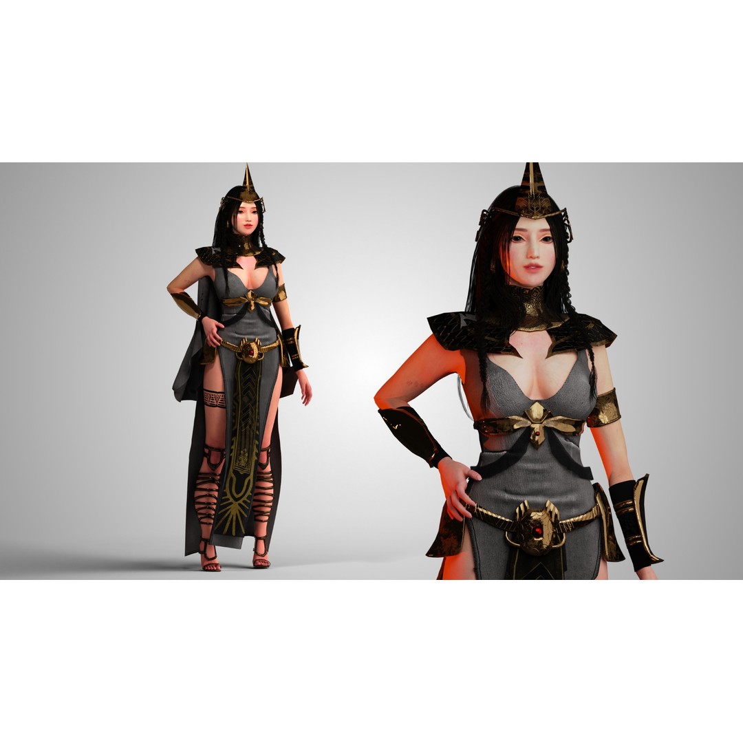 Egyptian Woman 3D Model – Low Poly Game Ready Character, FBX - View 3
