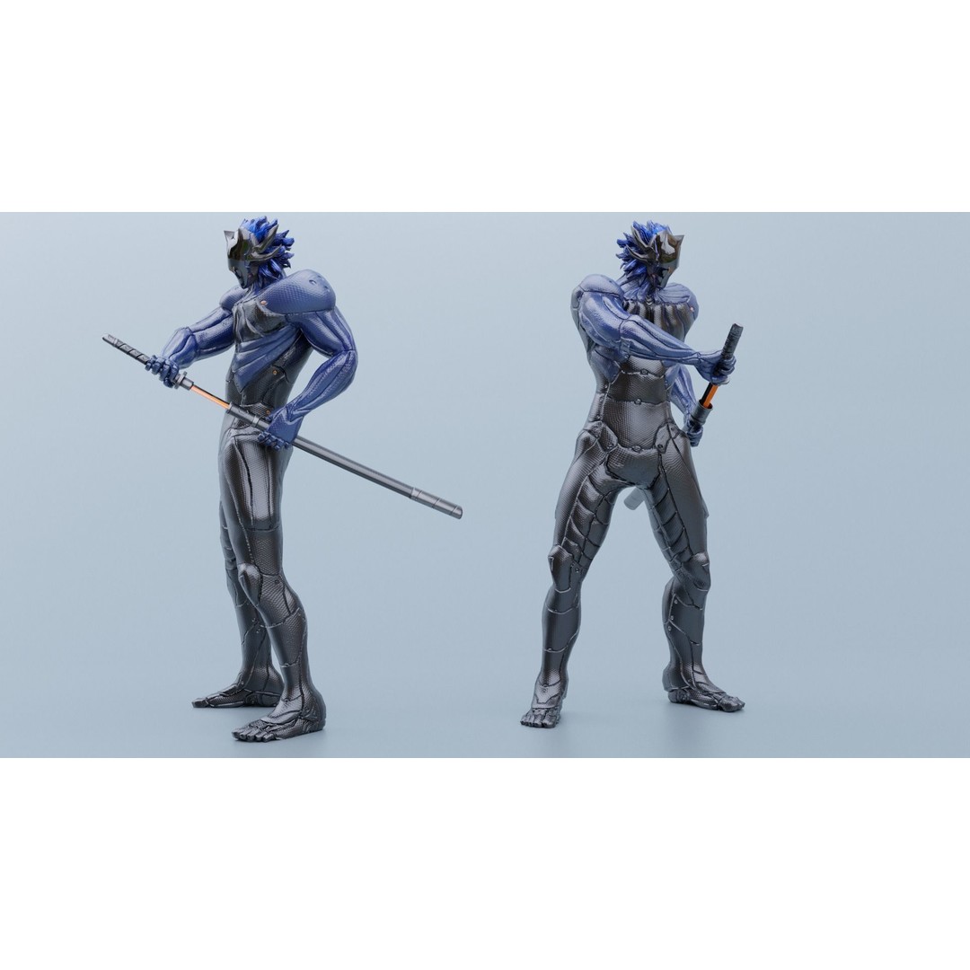 Cyborg Leo 3D Model – Low Poly Rigged Character with Katana - View 15