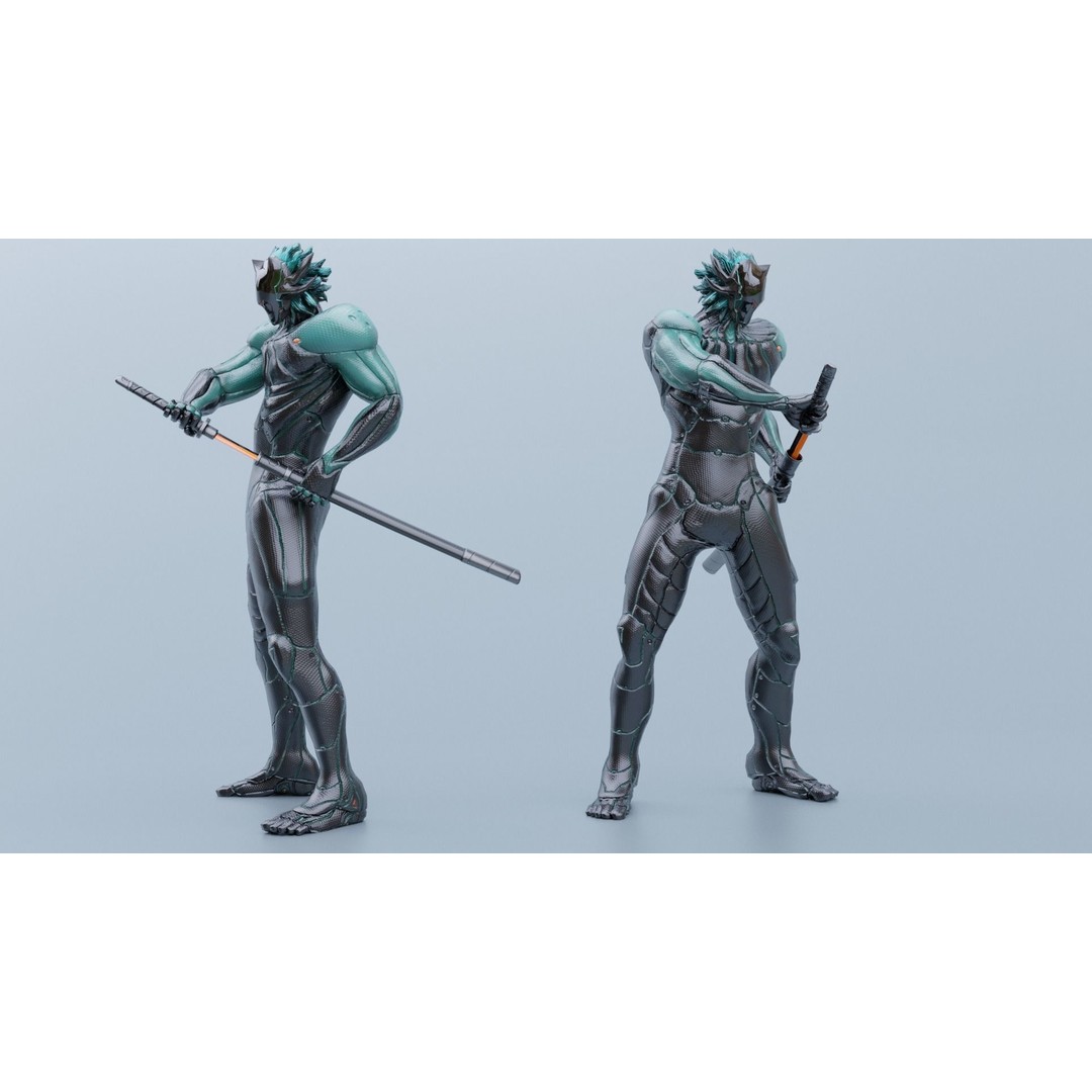 Cyborg Leo 3D Model – Low Poly Rigged Character with Katana - View 16
