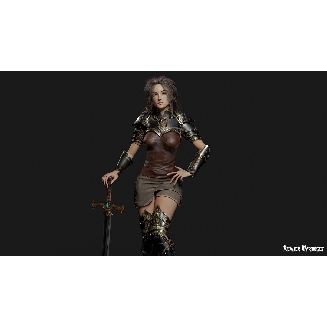 Knight Girl 3D Model – Low Poly Fantasy Character, Rigged, FBX - View 10